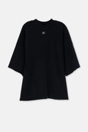 Oversize Bisiklet Yaka Yarım Kollu Pamuklu T-Shirt - Siyah