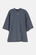 Oversize Bisiklet Yaka Yarım Kollu Pamuklu T-Shirt - Gri