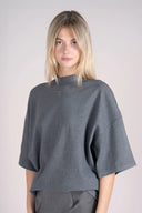 Oversize Bisiklet Yaka Yarım Kollu Pamuklu T-Shirt - Gri