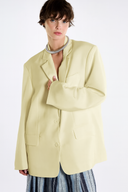 Kırışık Efektli Oversize Önden Kapamalı Saten Blazer Ceket - Pastel Sarı