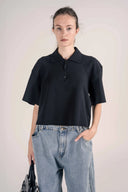 Fermuarlı Kısa Kollu Pamuklu Crop T-Shirt - Siyah