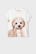 Oversize Köpek Baskılı Kısa Kollu Pamuku T-Shirt - Krem