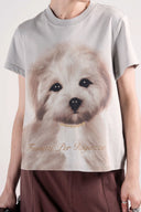 Oversize Köpek Baskılı Kısa Kollu Pamuku T-Shirt - Gri