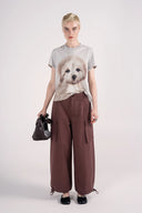 Oversize Köpek Baskılı Kısa Kollu Pamuku T-Shirt - Gri