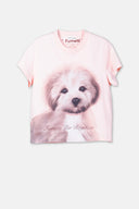 Oversize Köpek Baskılı Kısa Kollu Pamuku T-Shirt - Pudra Pembesi