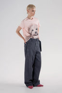 Oversize Köpek Baskılı Kısa Kollu Pamuku T-Shirt - Pudra Pembesi