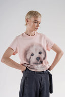 Oversize Köpek Baskılı Kısa Kollu Pamuku T-Shirt - Pudra Pembesi