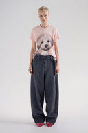 Oversize Köpek Baskılı Kısa Kollu Pamuku T-Shirt - Pudra Pembesi