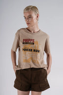 Bisiklet Yaka Baskılı Kısa Kollu Pamuklu T-Shirt - Camel