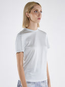 Bisiklet Yaka Parlak Kısa Kollu Örme T-Shirt - Gümüş