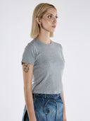 Bisiklet Yaka Taşlı Kısa Kollu Pamuklu Crop T-Shirt - Gri