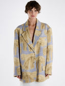 Fiyonk Desenli V Yaka Oversize Pamuklu Blazer Ceket