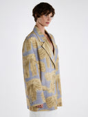 Fiyonk Desenli V Yaka Oversize Pamuklu Blazer Ceket