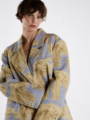Fiyonk Desenli V Yaka Oversize Pamuklu Blazer Ceket